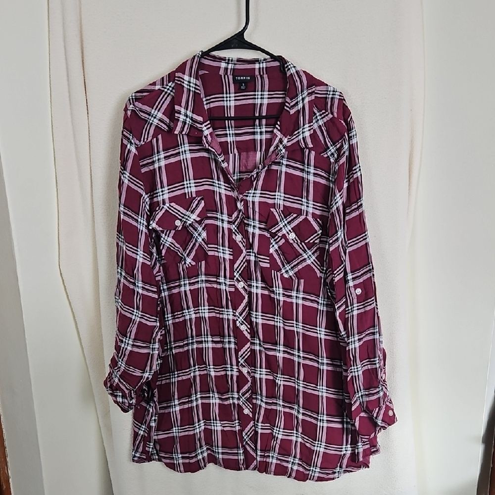 Torrid Burgundy Plaid Button-Front Shirt